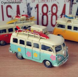 Decorative Objects Figurines Creative handmade home accessories wrought iron handicrafts vintage iron home furniture classic buses 230406