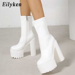Fashion High Heels Gothic Women Ankle Boots Autumn Winter Thick Platform Chunky Ladies Worker Shoes 230922