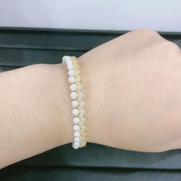 Link Bracelets Elegant Bracelet For Women Jewelry Ladies Luxury Simple Imitation Pearl Style Vintage White Rose Gold Sliver Bangle