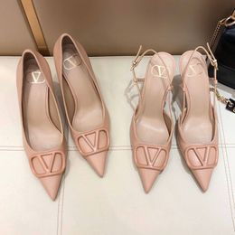 2023 Spring New Metal Mouth Sandals Trends Go with Everything High Heels Pointed Temperament Shallow Mouth Women's Shoes Leather Fashion Sandals
