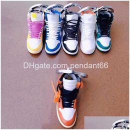 Keychains Lanyards Simation 3D Sneakers Keychain Fun Mini Pu Basketball Shoes Keyring Diy Finger Skateboard Accessories Jewellery Pe Dhzti