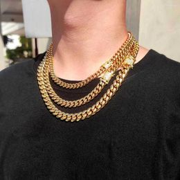 Chains 8-18mm Stainless Steel Cuban Miami Necklaces CZ Zircon Box Lock Big Heavy Gold Chain For Men Hip Hop Rock