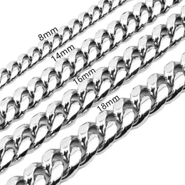 Chains Fashion 8-18MM Wide Stainless Steel Miami Cuban Curb Chain Dragon Clasp Mens Womens Silver Colour Necklace Or Bracelet Jewellery