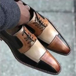 Личность мода Derby Shoes Men Shoune Business Davual Daily Daily Dife Square Head Head Pu Color Matching Trace-Up Trose обувь