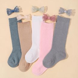 Hair Accessories 6-10 Years Girls Soft Knit Socks Cute Hairpins Set Handmade Elastic Breathable Stockings Hairclip Baby Gift