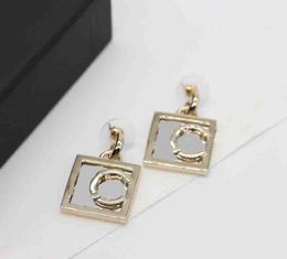 Luxury quality charm drop earring with square shape in 18k gold plated have stamp box smooth design PS4822A