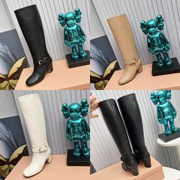 2023 designer Luxury pure color thigh-high boots sexy womens genuine Leather outdoor Party round-toed Knight boot ladys fashion thick heels High-heeled shoes sizes 40