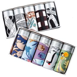Underpants 5 pieces/men's underwear Ice silk boxer Men's sexy mid waist high elastic boxer shorts Men's breathable ultra-thin funny printing 230407