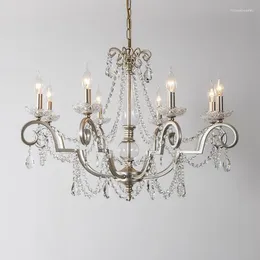 Pendant Lamps Chandelier Living Room Dining-Room Lamp Bedroom Cafe Retro Silver Candle French Crystal