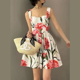 Damenkleid ärmelloses Minikleid mit Carnation-Print