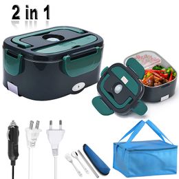 Lunch Boxes Dual Use 220V 110V 24V 12V Electric Heated Box Stainless Steel School Car Picnic Food Heating Heater Warmer Container 230406