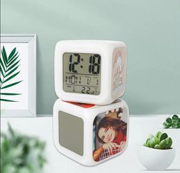 Heat Transfer Smart Square Alarm Clocks Thermal Sublimation On Three Sides Rainbow Light LG21