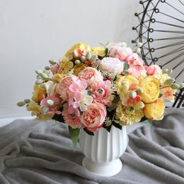 Decorative Flowers 1Bunch Silk Artificial 5 Head Berries Hydrangea Peony Flower Bouquet For Wedding Home Decoration Wall False