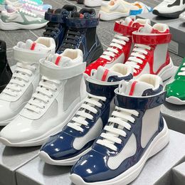 Americas Cup Xl Leather Sneakers Designers Men Trainers Patent Leather Shoes Mesh Nylon Runner Trainer Womens High Top Casual Shoes Outdoor Sport Shoe With Box NO53