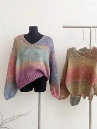 Women's Sweaters Harajuku Knitted Jumper Women Tie Dye Gradient Colour Pullovers Long Sleeve Autumn Winter Sweater Korean Tide Hip Hop Trend