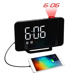 Timers Projection Alarm Clock Large Digital LED Display Clock Snooze FM Radio USB Clock with 180° Rotatable Projector, 3-Level Brightness Dimmer, Bedroom