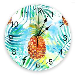 Wall Clocks Watercolour Pineapple Fruits Round Clock Creative Home Decor Living Room Quartz Needle Hanging Watch