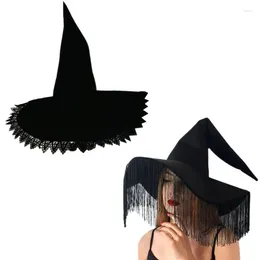 Party Supplies Women Costume Witch Cap Pleated Wizard Hat Halloween Headwear Brimmed Tassel/Lace Brim Hats Holiday Headdress