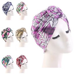 Indian Muslim Women Hijab Twist Knot Turban Chemo Caps Bonnet Print Inner Hat Hair Loss Beanie Cancer Lady Headcover Wrap