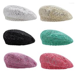 Berets Cotton Hats Womens Crocheted Flower Beanie Lightweight Cutout Knit Fashion Hand-Made Cap Dropship