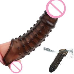 Sex Toy Massager Penis Sleeve Adult Products Reusable Dildo Extender Enlargement Delay Ejaculation Cock Cover for Men