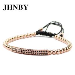 Charm Bracelets JHNBY Bend Tube 4mm Copper Beads Charms Men Bracelet Lucky Braided Rope Black Zircon Bangle Fad Women Jewelry Pulseira Mascu