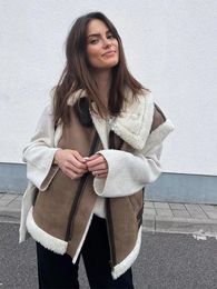 Women's Fur Women Fashion Suede Lamb Patchwork Sleeveless Vest Waistcoat Loose Thicken Jacket Coat 2023 Autumn Chic Top Commuter Outwear