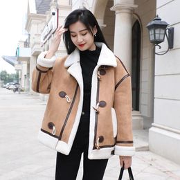 Women's Fur 2023 Autumn And Winter Suede Lamb Wool Spliced Motorcycle Wear Top Leather One Piece Coat Short