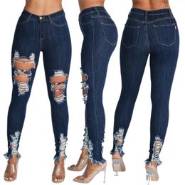 Women's Jeans Stretch Ripped Skinny Women Holes Destroyed Knee Pencil Pants Casual Denim