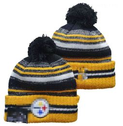 Men Knitted Cuffed Pom Pittsburgh Beanies PIT Bobble Hats Sport Knit Hat Striped Sideline Wool Warm BasEball Beanies Cap For Women A3
