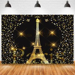 Party Decoration Eiffel Tower Pography Backdrop Romantic Paris Golden Stars Dots Glitter Portrait Pocall Background Wall Decora