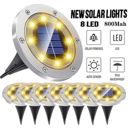 Lawn Lamps 8 Pack 8 LED Solar lawn Lights Ground Outdoor 304 Stainless steel 800Mah IP67 Waterproof Solar Garden Decoration Lamps Lighting P230406