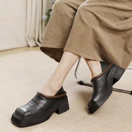 Dress Shoes Johnature Retro Square Toe Thick Heeled Loafers Autumn Winter 2023 Genuine Leather Women Versatile British Style Pumps