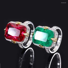 Hoop Earrings Genuine Real Brand Jewels S925 All-body Silver Imitation Colorful Emerald Red Treasure Rectangular Luxury Set Closed Ring Main