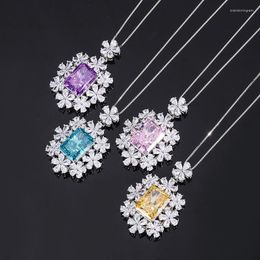 Hoop Earrings Genuine Real Jewels 2023 S925 All-body Silver High Carbon Diamond Radian Cut Flower Creative Pendant Necklace M