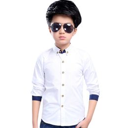 Kids Shirts Teenage boy shirt Long sleeved solid shirt Boy's lapel shirt White children's and youth clothing 6 8 10 12 14 years old 230406