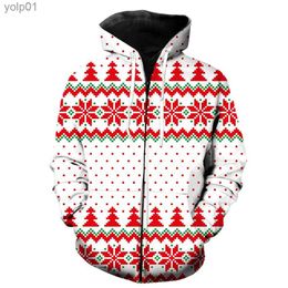 Men's Hoodies Sweatshirts Christmas Style Men's Zipper Hoodie Oversized Funny Teens Fashion 3D Printed Casual Long Sle 2022 Hot Sale Cool Harajuku TopsL231107