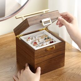 Jewelry Settings Casegrace 3in1 Organizer Box Wooden Square Storage Gift Case For Earrings Ring Necklace Suitcase Jewellery 230407