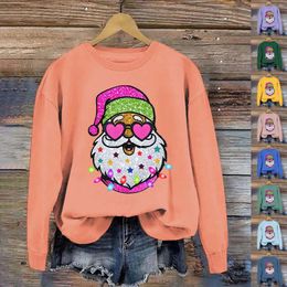 Women's Hoodies Fashionable Round Neck Casual Santa Print Long Cute Sleeve Top Dressing Jacket Women Junior Teen Girls