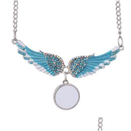 Party Favour Sublimation Necklace Blank Angel Wings Heat Transfer Metal Pendant Diamond Drop Delivery 202 Dhqom