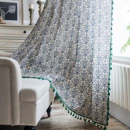 Curtain Cotton Linen Chinese Style Curtains Blue And White Porcelain Printed Window Decoration For Living Room