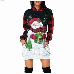 Men's Hoodies Sweatshirts New Women Hoodie Fashion Mid-Length Pullover Patchwork Plaid Print Cute Tops Winter Oversized Fe Christmas Hooded SweatshirtL231107