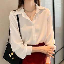 Women's Blouses White Thin Shirts Spring Summer Women Fashion Turn-down Collar Long Sleeve Button Up Shirt Office Lady Elegant Loose Work