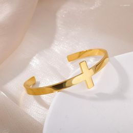 Bangle Religious Cross Bracelet For Women Stainless Steel Gold Color Men Bracelets 2023 Trend Boho Jewelry Pulseras Mujer Hombre