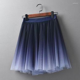 Skirts Ladies Skirt 2023 Spring Summer Mesh Gradient High Waist A-line For Woman Korean Style Large Swing Folds Mini