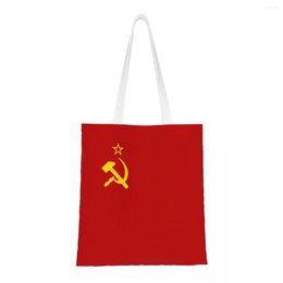 Shopping Bags Flag Of The Soviet Union Groceries Bag Custom Print Canvas Shopper Tote Shoulder Big Capacity Washable CCCP Handbag