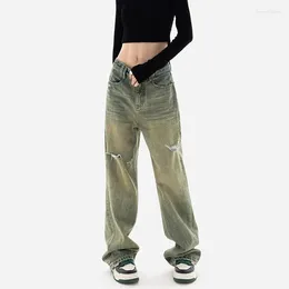 Women's Jeans WCFCX STUDIO Ripped Vintage Women Y2K Streetwear Hip Hop High Waist Pants Fashion Mom Straight Trousers Ladies