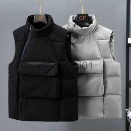 Men's Down Parkas Fashion Design Thermal Vest Men Big Pockets Korean Male Waistcoat Stand Collar Sleeveless Jacket Gilets Padded Winter Coat Warm J231107