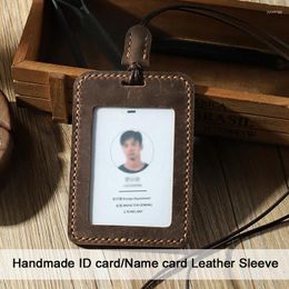 Card Holders Handmade Vintage Crazy Horse Leather ID Holder Name Sleeve Badge