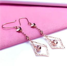 Dangle Earrings 585 Purple Gold Plated 14K Rose Rhombus Long For Women Classic Unique Fashion Wedding Party Jewellery Gift